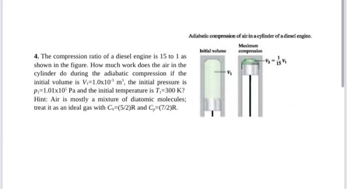 Solved Adiabatic compression of air in a cylinder of a | Chegg.com