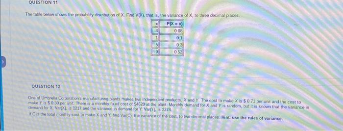Solved The table below shows the probability distntution of | Chegg.com