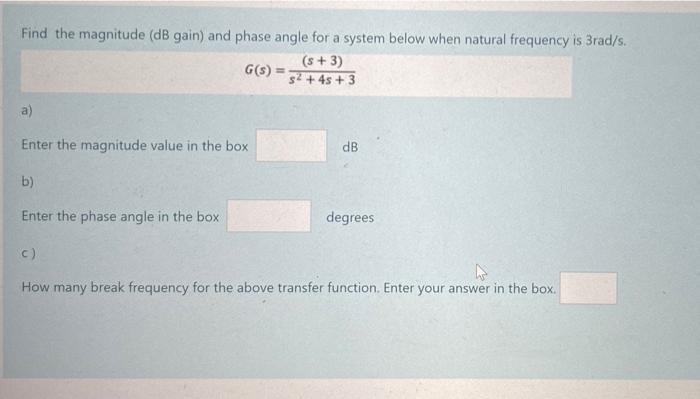 Solved Find the magnitude (dB gain) and phase angle for a | Chegg.com
