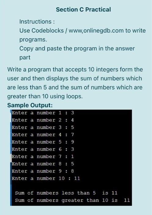 Solved Section C Practical Instructions : Use Codeblocks / | Chegg.com