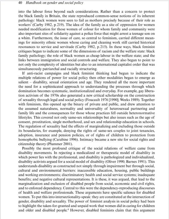 40 Handbook on gender and social policy into the labour force beyond such considerations. Rather than a concern to protect th