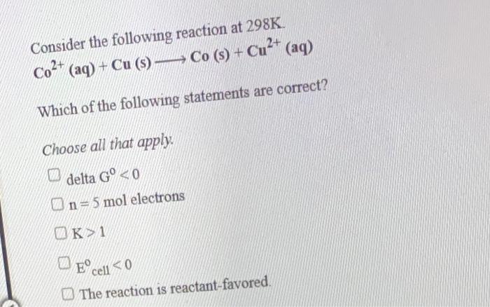 Solved Consider The Following Reaction At 298k Ca Aq