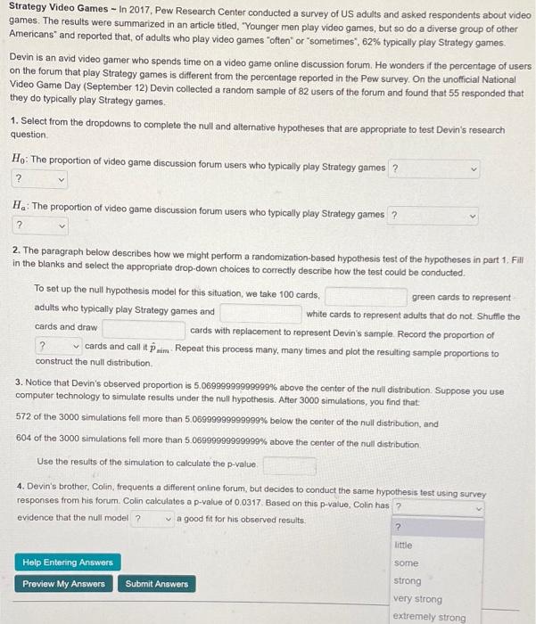 Solved Strategy Video Games In 2017, Pew Research Center