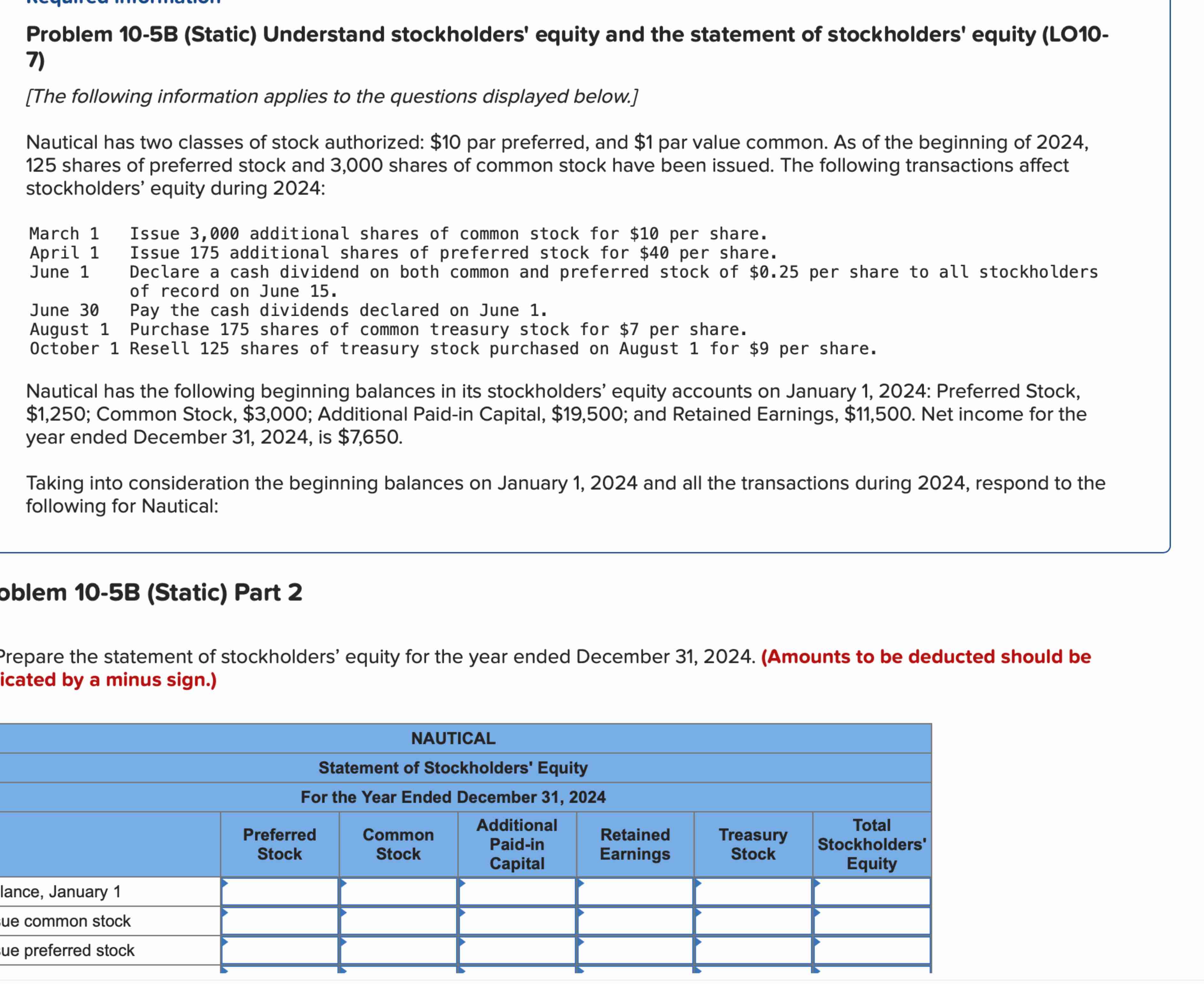 Solved Problem 10-5B (Static) Understand stockholders' | Chegg.com
