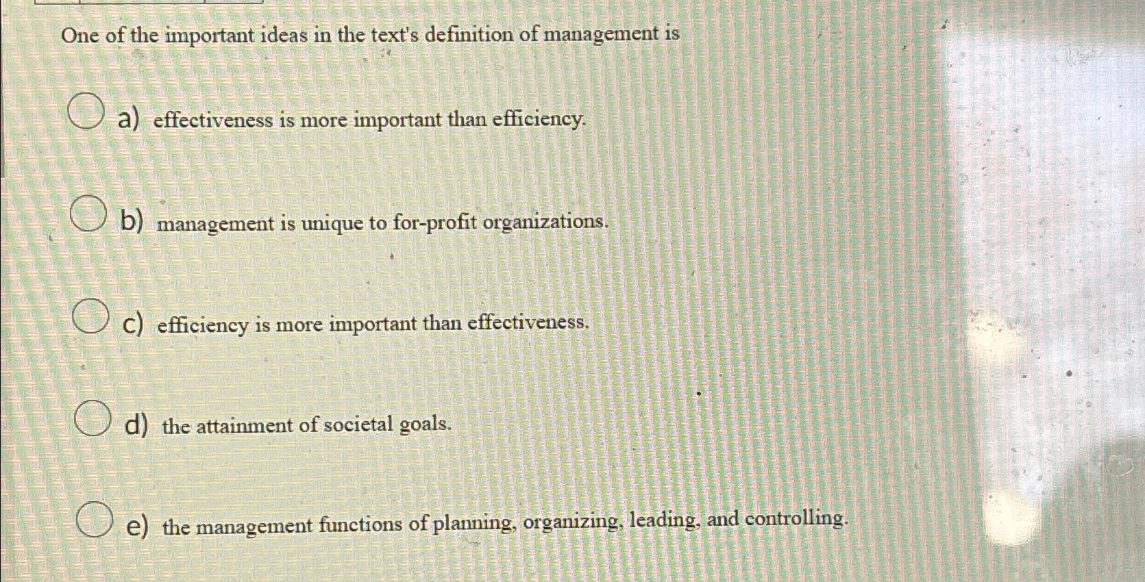 Solved One of the important ideas in the text's definition | Chegg.com