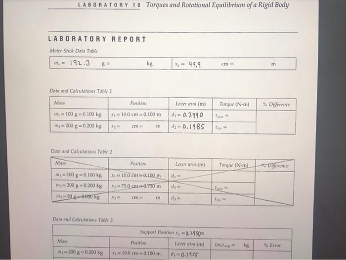 Solved LABORATORY 10 Torques And Rotational Equilibrium Of A Chegg