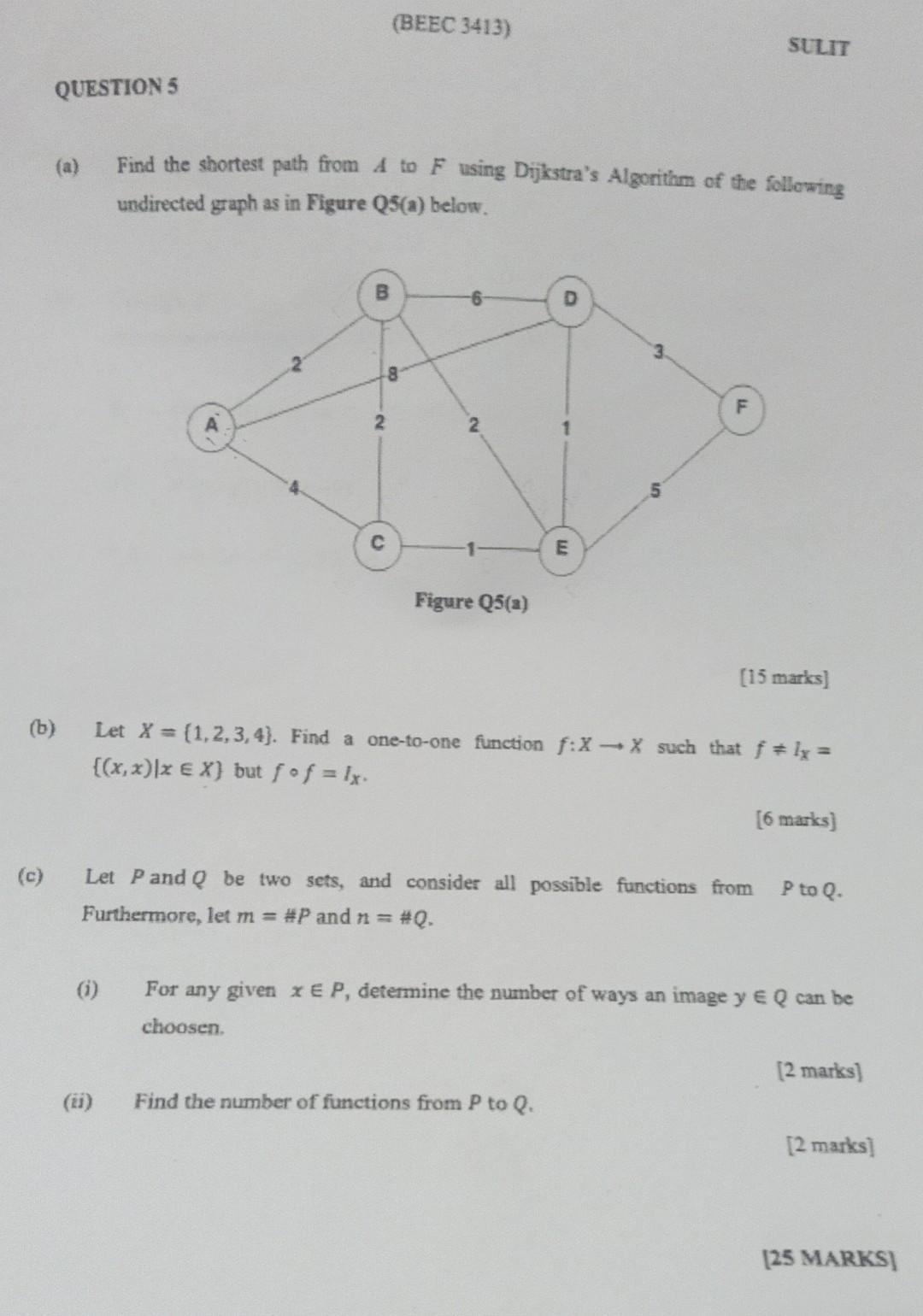 Solved (a) Find the shortest path from A to F using | Chegg.com