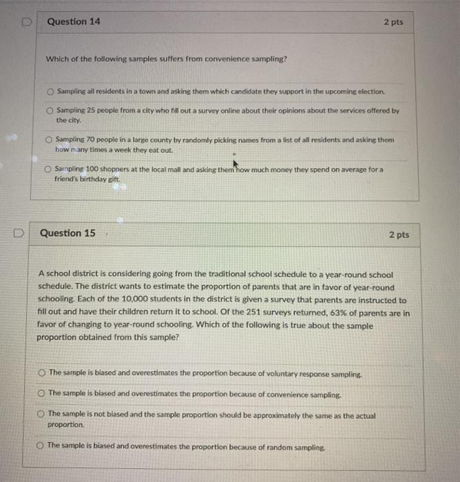 Solved Question 14 2 pts Which of the following samples | Chegg.com