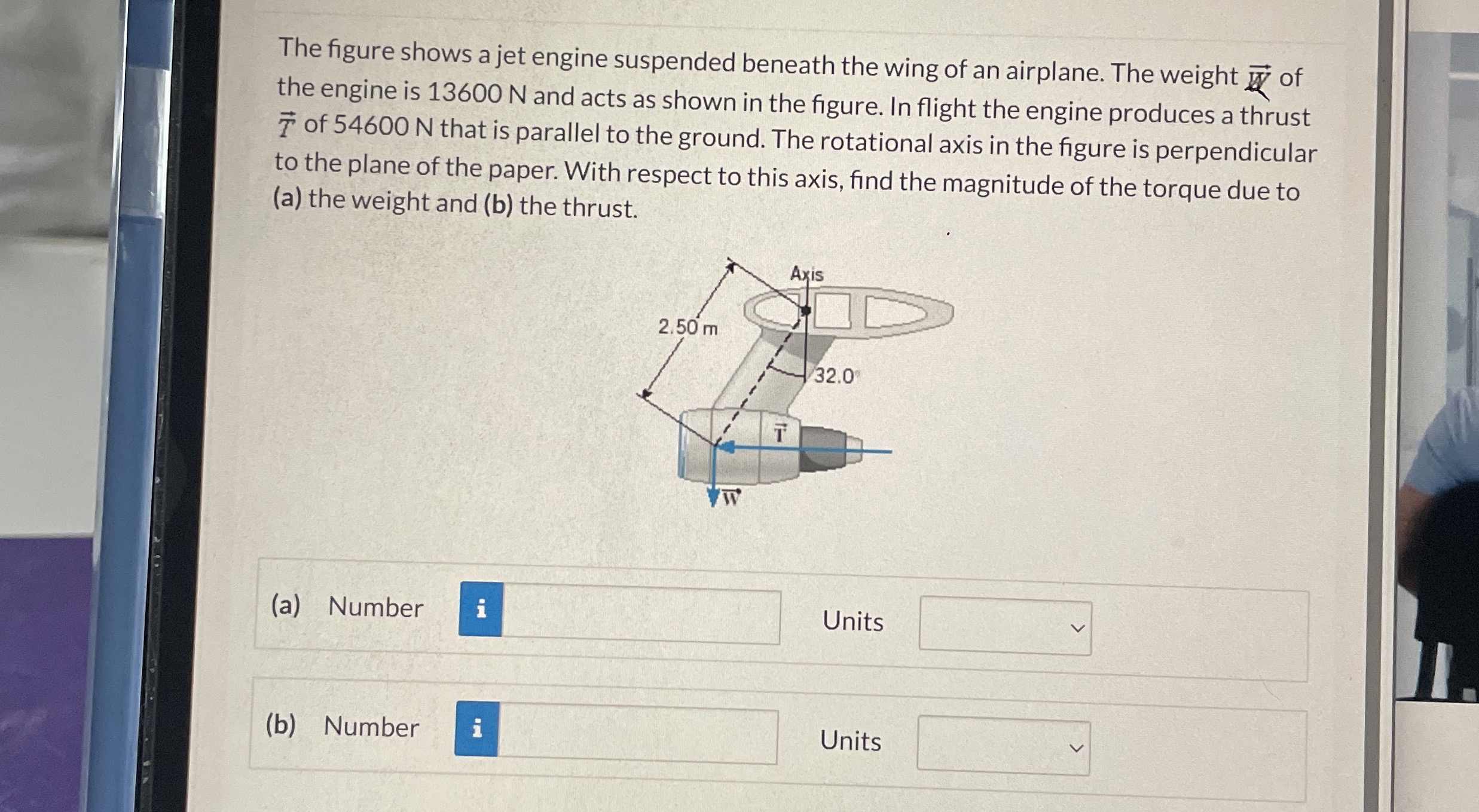 Solved The figure shows a jet engine suspended beneath the | Chegg.com