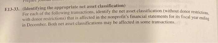 E13-33. (Identifying the appropriate net asset | Chegg.com