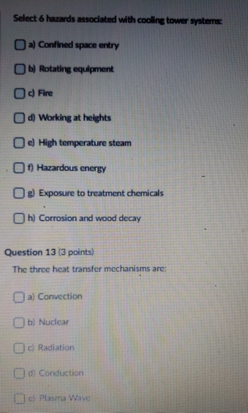 Solved Select 6 hazards associated with cooling tower