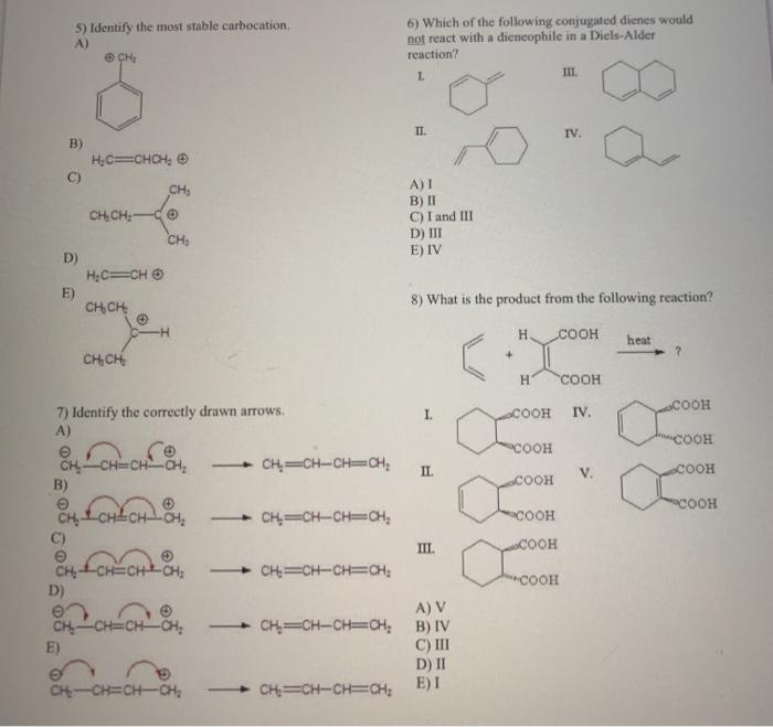 Solved 5) Identify The Most Stable Carbocation, A) CHE 6) | Chegg.com