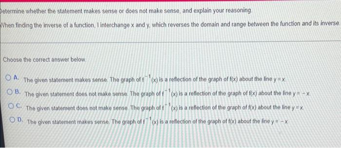 Solved Determine whether the statement makes sense or does | Chegg.com