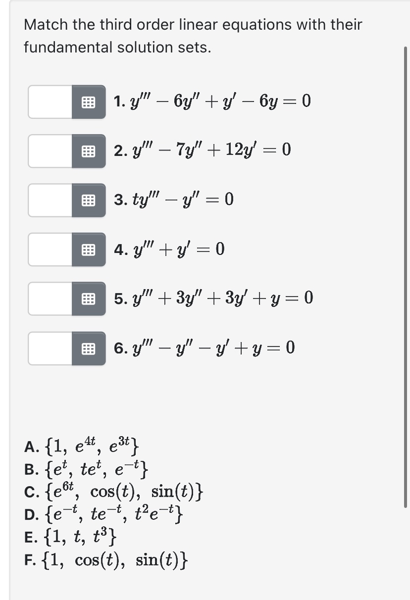 Solved Match the third order linear equations with their | Chegg.com
