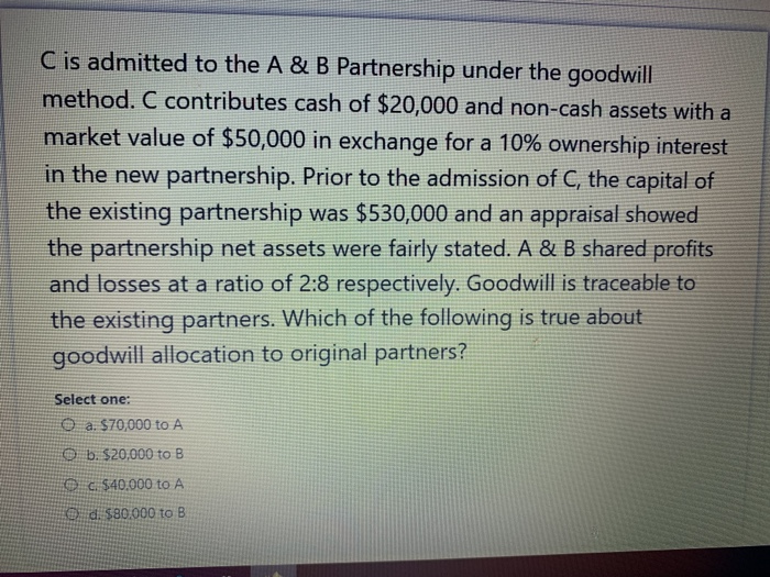 Solved C Is Admitted To The A & B Partnership Under The | Chegg.com