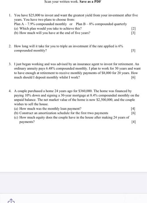 Solved Scan your written work. Save as a PDF 1. You have | Chegg.com