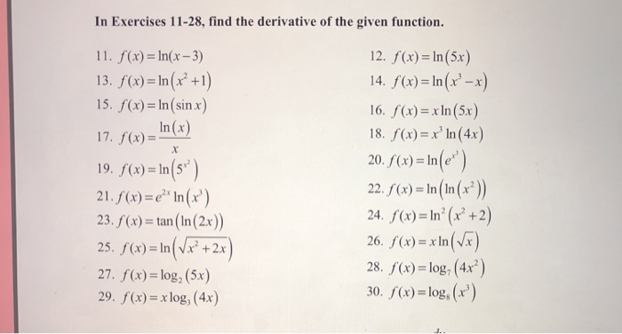 Solved In Exercises 11-28, find the derivative of the given | Chegg.com