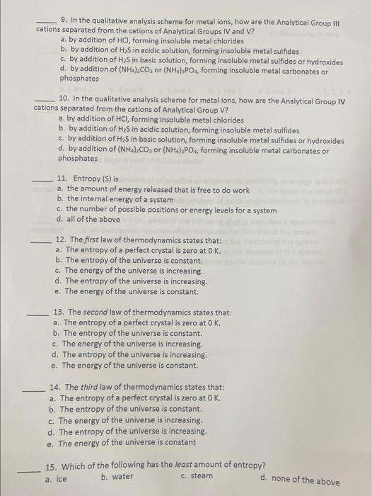 Solved 9. In the qualitative analysis scheme for metal ions, | Chegg.com