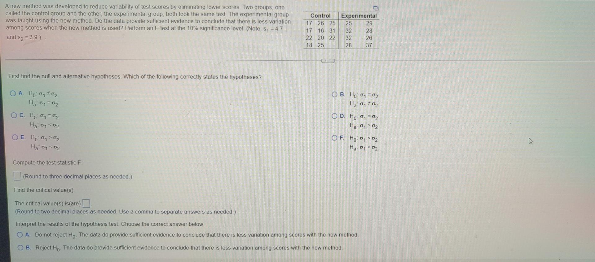 Solved D Experimental 25 29 A new method was developed to | Chegg.com
