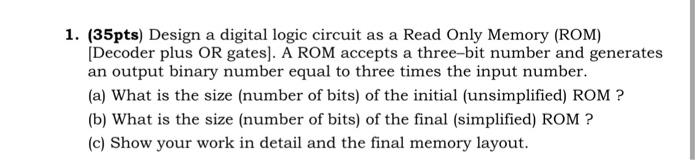 Solved 1. (35pts) Design a digital logic circuit as a Read | Chegg.com