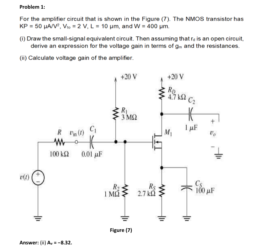 Solved Problem 1:For the amplifier circuit that is shown in | Chegg.com