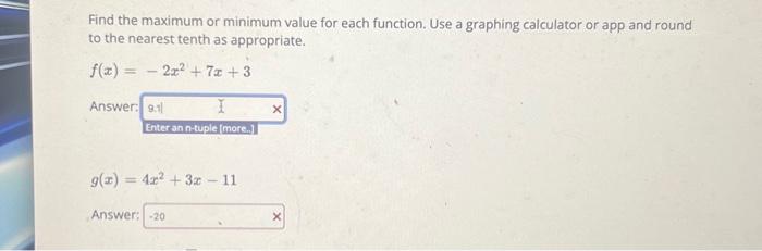 find the minimum or maximum value of the function calculator