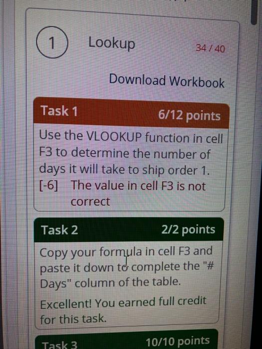 Solved Lookup 34/40 Download Workbook Task 1 6/12 points Use | Chegg.com
