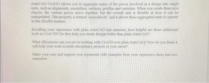 Solved AutoCAD Civil3D allows you to aggregate many of the | Chegg.com