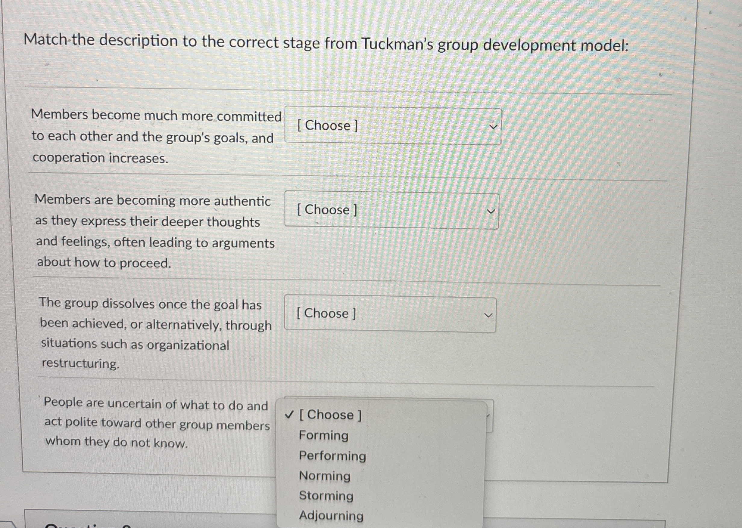 Solved Match the description to the correct stage from | Chegg.com