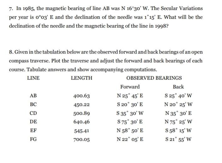 Solved 7. In 1985, the bearing of line AB was N