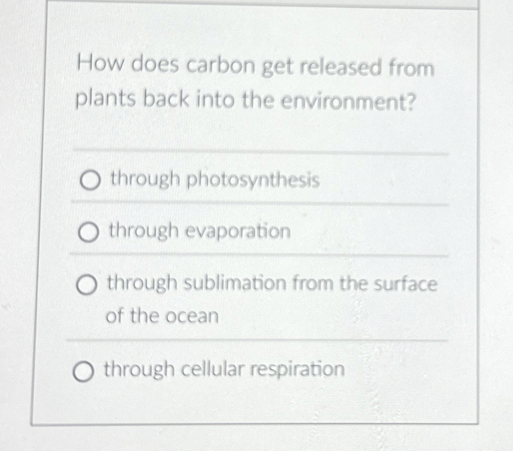 [Solved] How does carbon get released from plants back into
