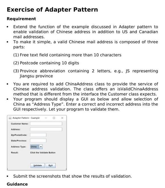 Solved Exercise of Adapter Pattern Requirement • Extend the | Chegg.com