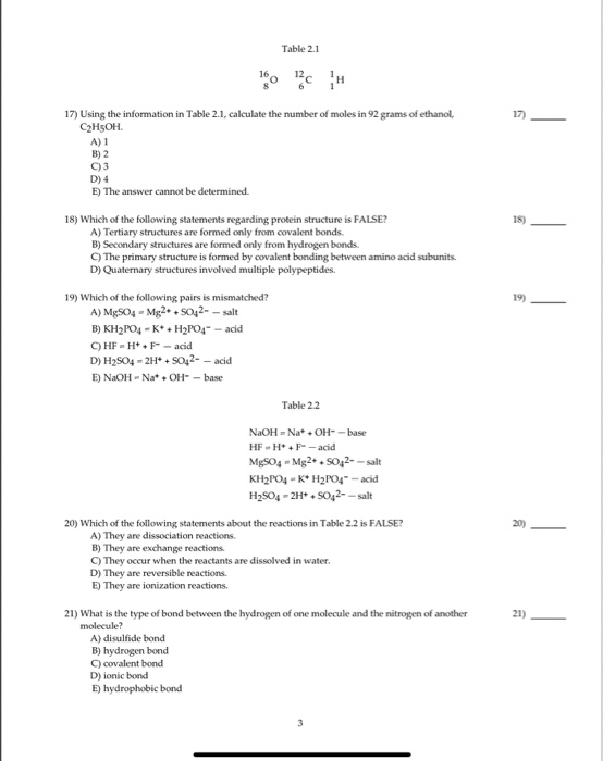 Table 2.1 17) Using the information in Table 2.1, | Chegg.com