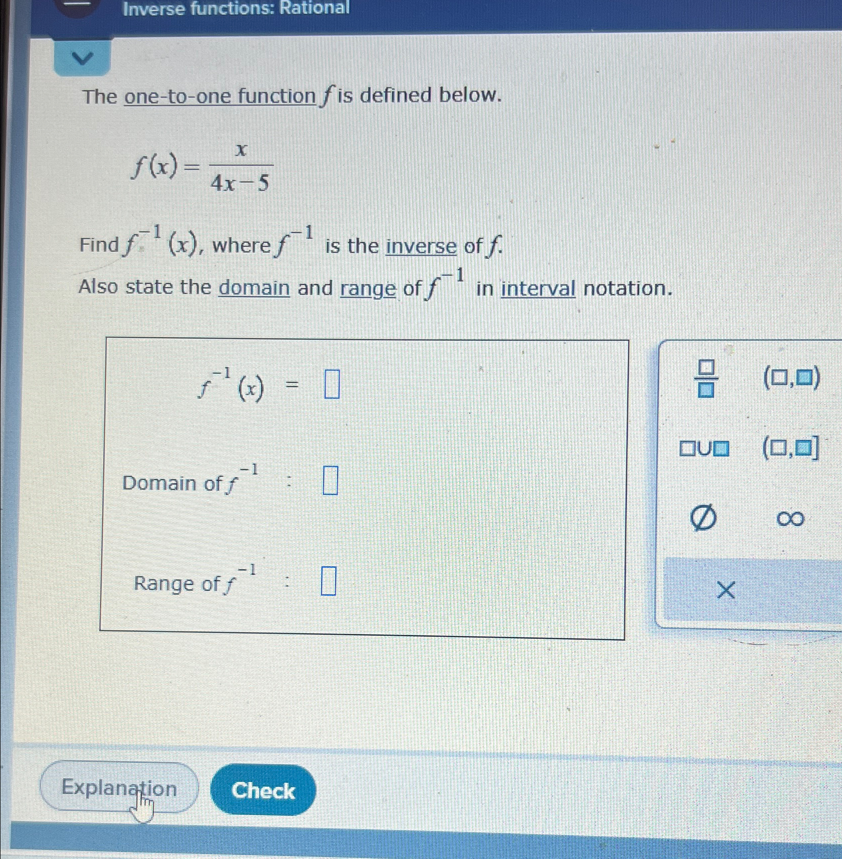 Solved Inverse functions: RationalThe one-to-one function f | Chegg.com