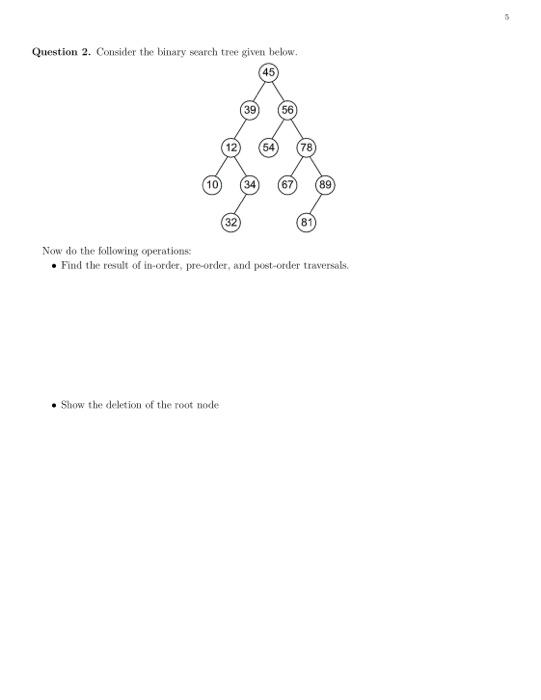 Solved Question 2. Consider the binary search tree given | Chegg.com