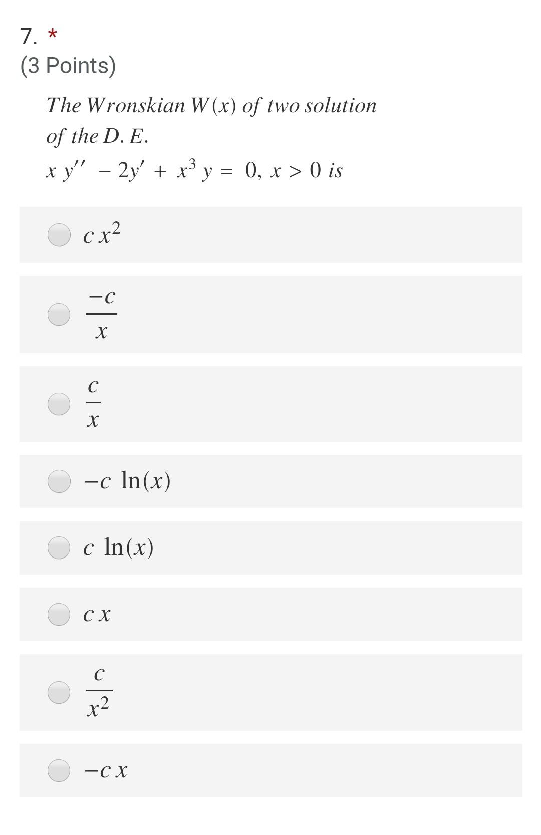 7 3 Points The Wronskian W X Of Two Solution Chegg Com