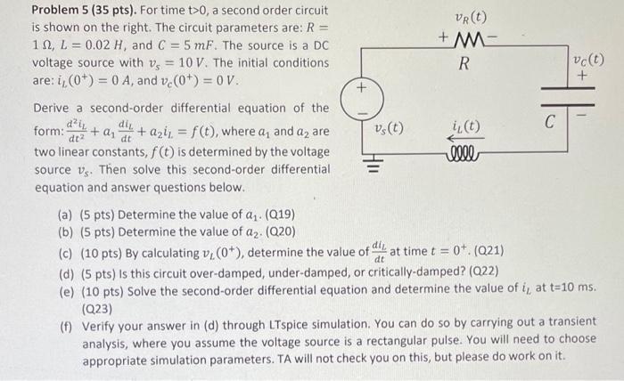 Solved Problem 5 (35 pts). For time t>0, a second order | Chegg.com
