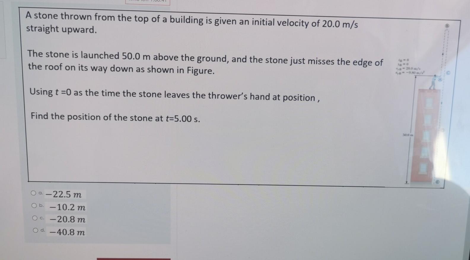 Solved A stone thrown from the top of a building is given an | Chegg.com