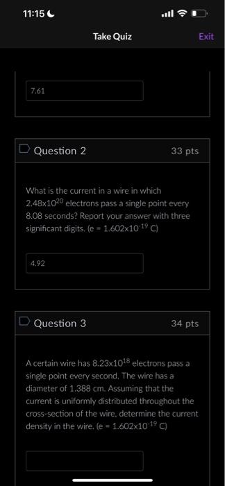 Solved Question 2 33 pts What is the current in a wire in | Chegg.com