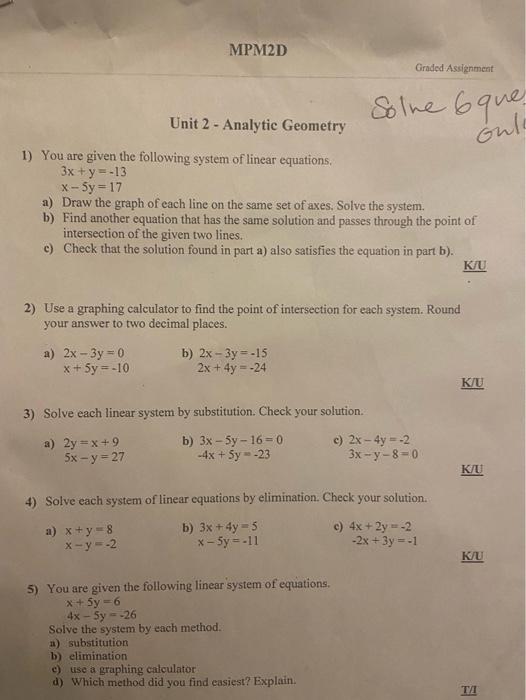 Solved 1) You are given the following system of linear | Chegg.com