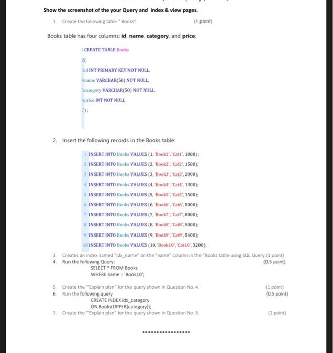 Solved Show the screenshot of the your Query and index \& | Chegg.com