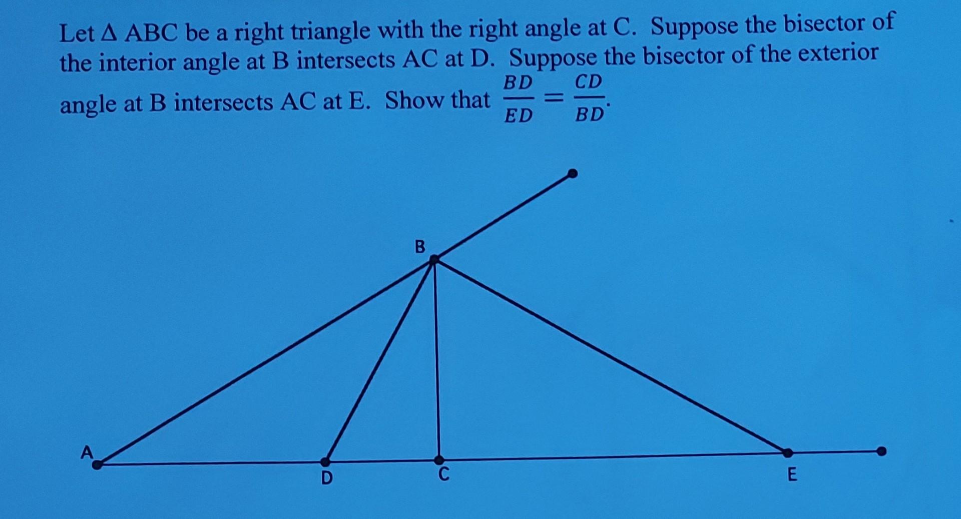 Solved Let ABC be a right triangle with the right angle at | Chegg.com
