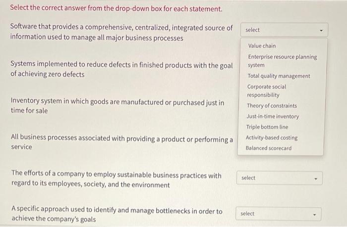Solved Select the correct answer from the drop-down box for | Chegg.com