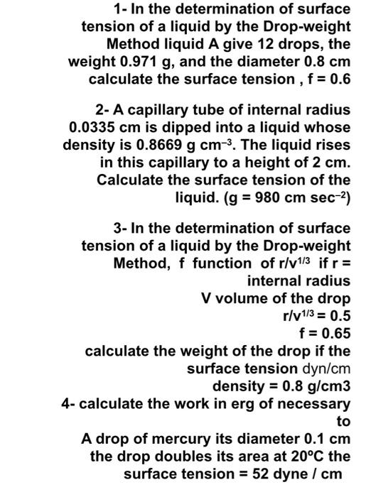 Solved 9 1 In the determination of surface tension of a