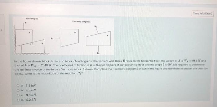 Solved Time left 0:16:09 In the figure shown, block A rests | Chegg.com