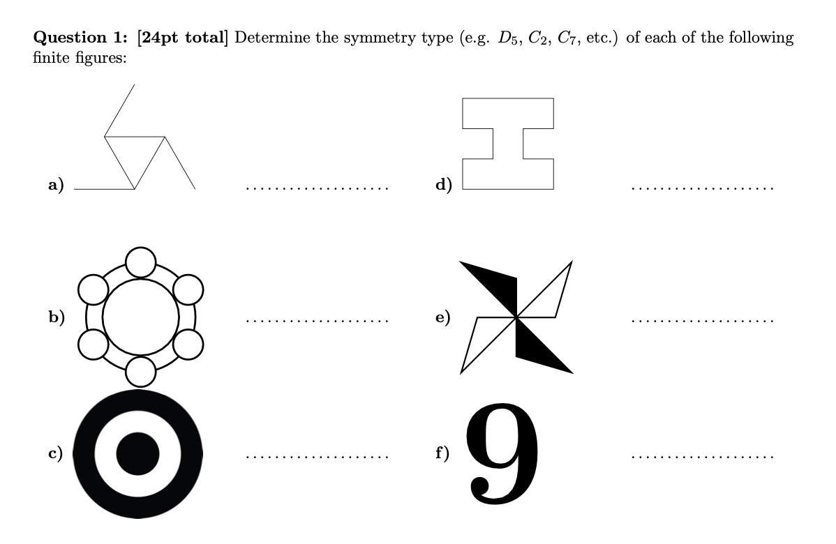 Solved Question 1: [24pt total] ﻿Determine the symmetry type | Chegg.com