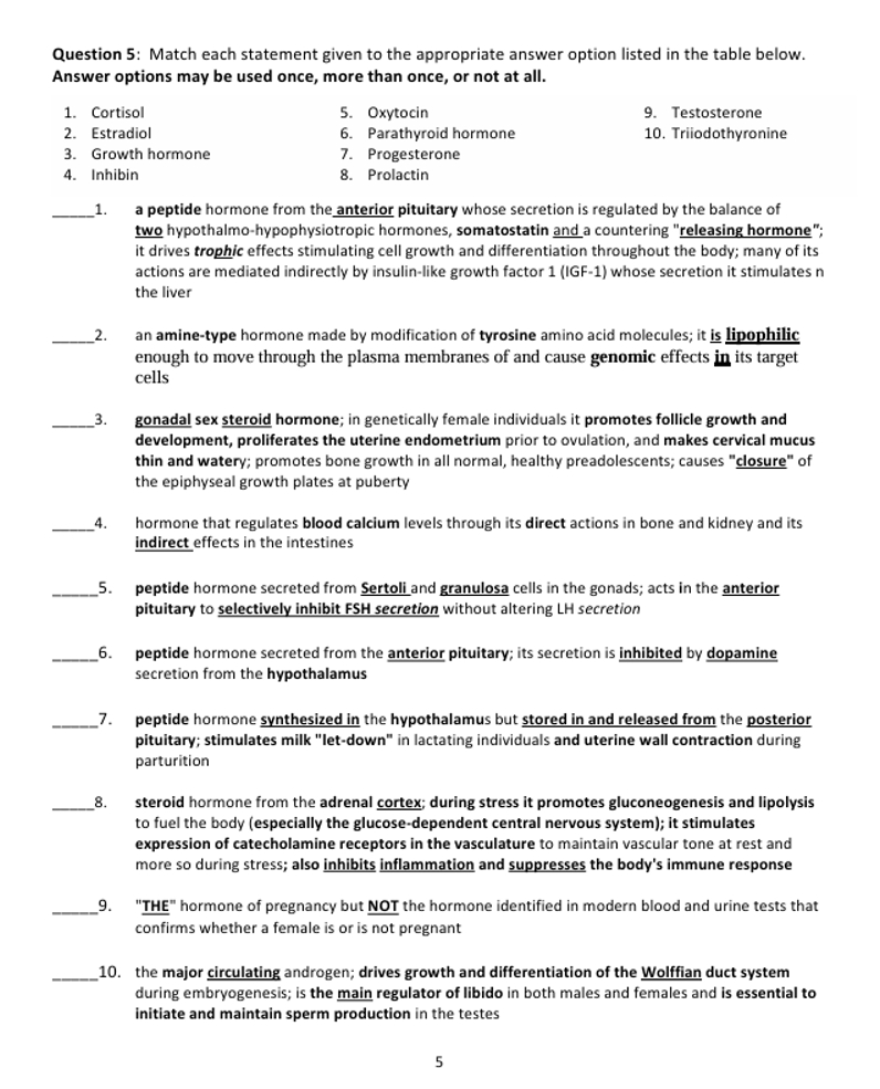 Solved Question 5: Match each statement given to the | Chegg.com