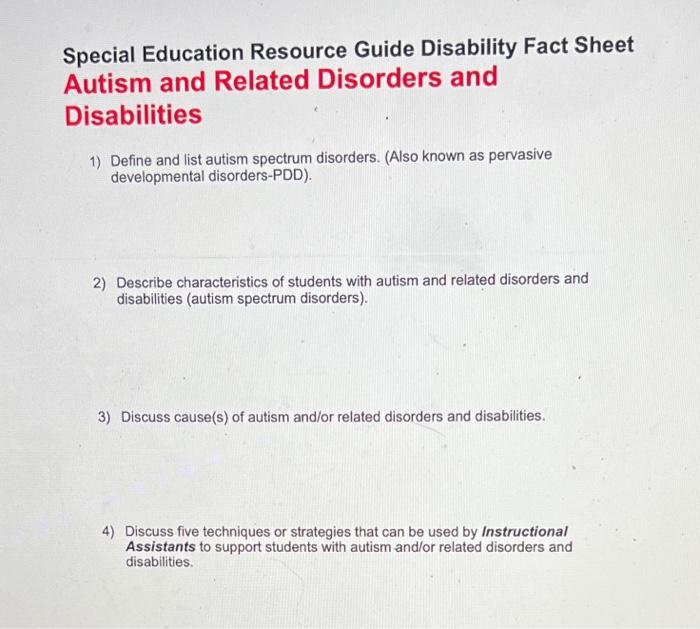 Solved Special Education Resource Guide Disability Fact | Chegg.com