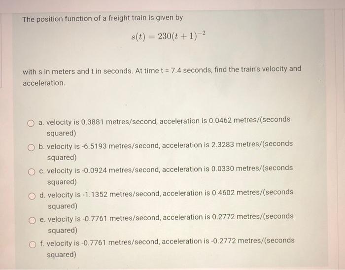 Solved The position function of a freight train is given by | Chegg.com