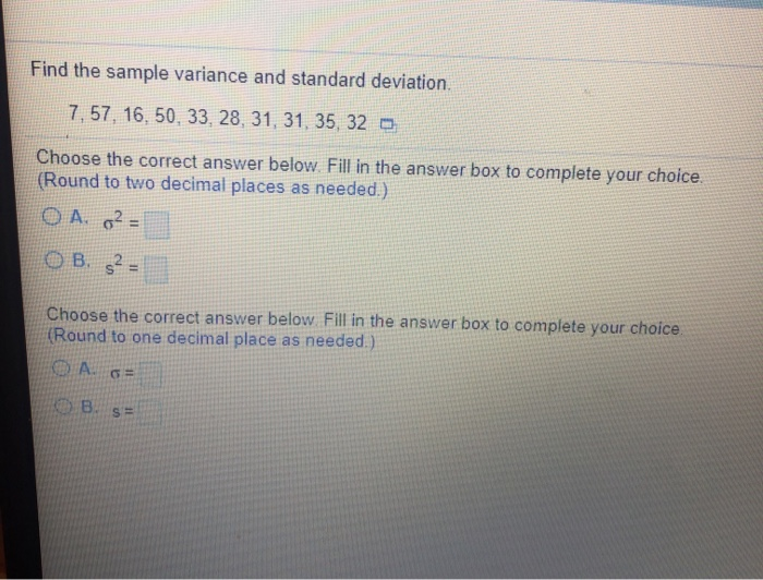 Solved Find the sample variance and standard deviation, | Chegg.com